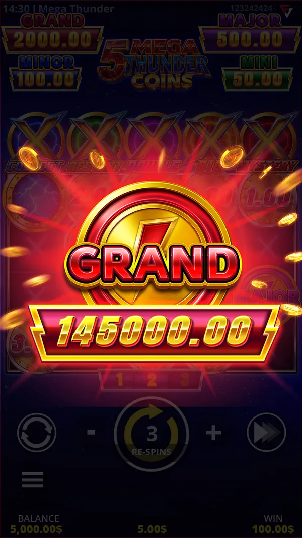 5 Mega Thunder Coins mobile — Grand-Jackpot-Gewinn